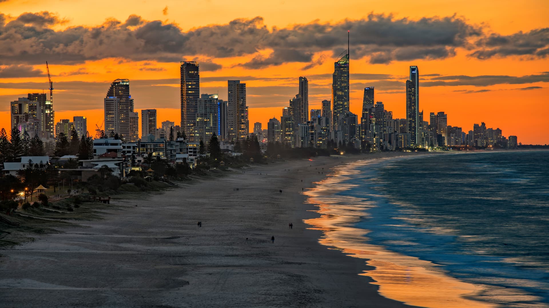 Sunset over the Gold Coast skyline and beach