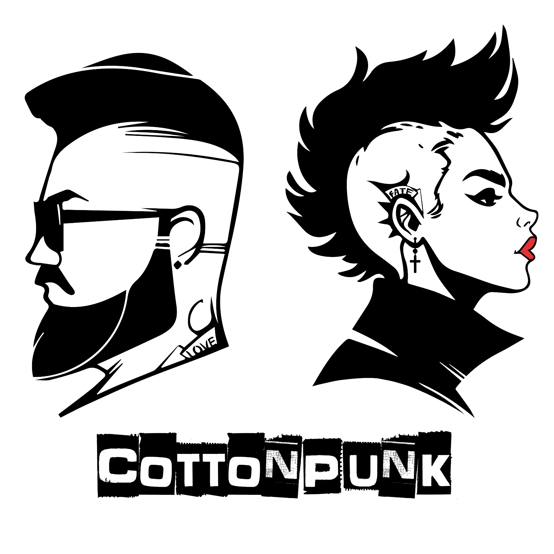 Cottonpunk — girl and guy faces logo