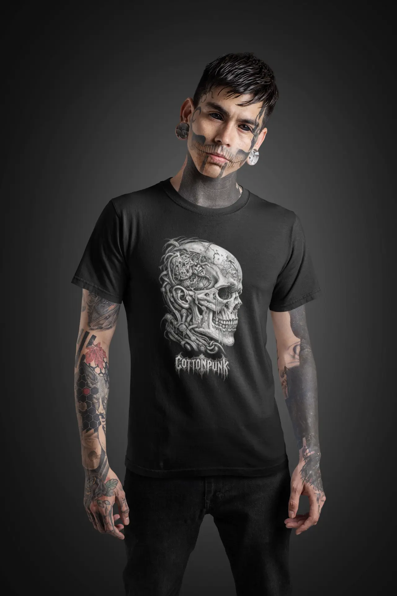 NEURAL RUIN front print on a black tee — front view