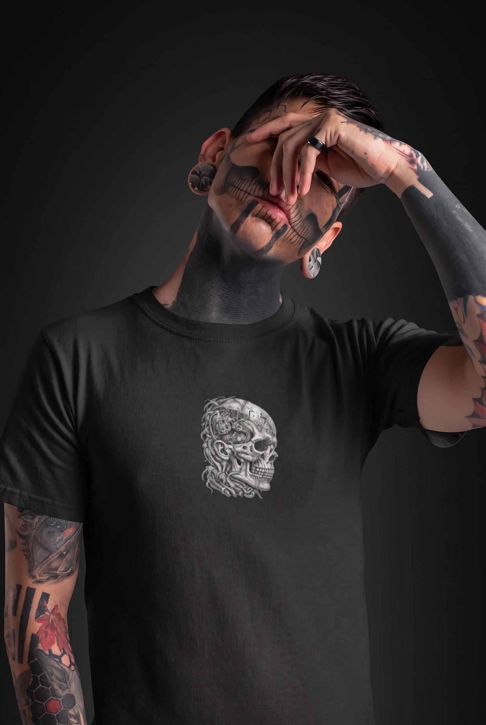 RELIC — THE AWAKENING small chest print on a black tee — front view