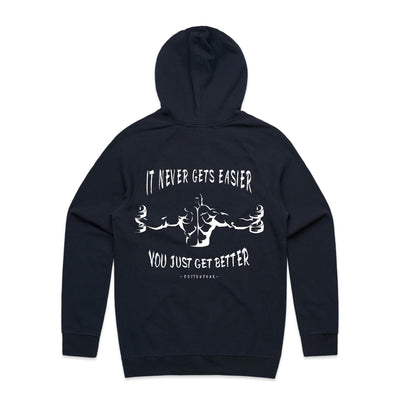 IT NEVER GETS EASIER - Mens Pocket Hoodie - BACK PRINT