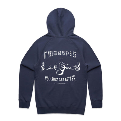 IT NEVER GETS EASIER - Mens Pocket Hoodie - BACK PRINT