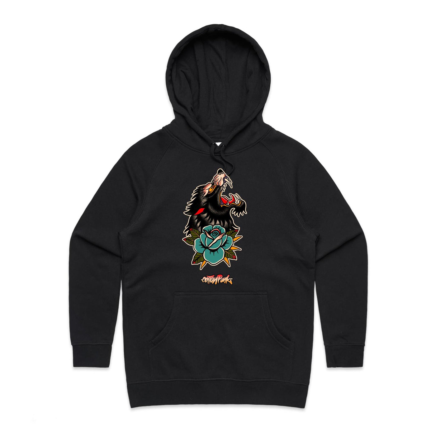 LONE WOLF (W) - Womens Pocket Hoodie - FRONT PRINT