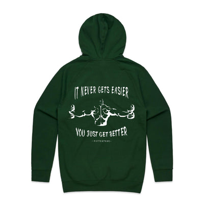 IT NEVER GETS EASIER - Mens Pocket Hoodie - BACK PRINT