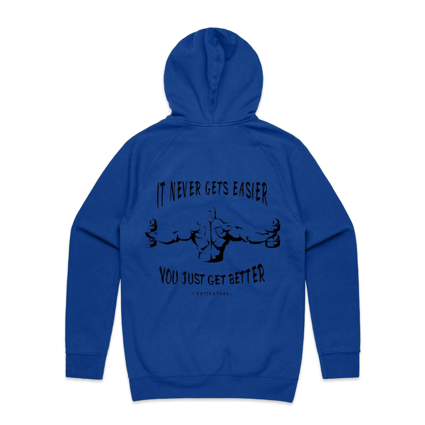 IT NEVER GETS EASIER - Mens Pocket Hoodie - BACK PRINT