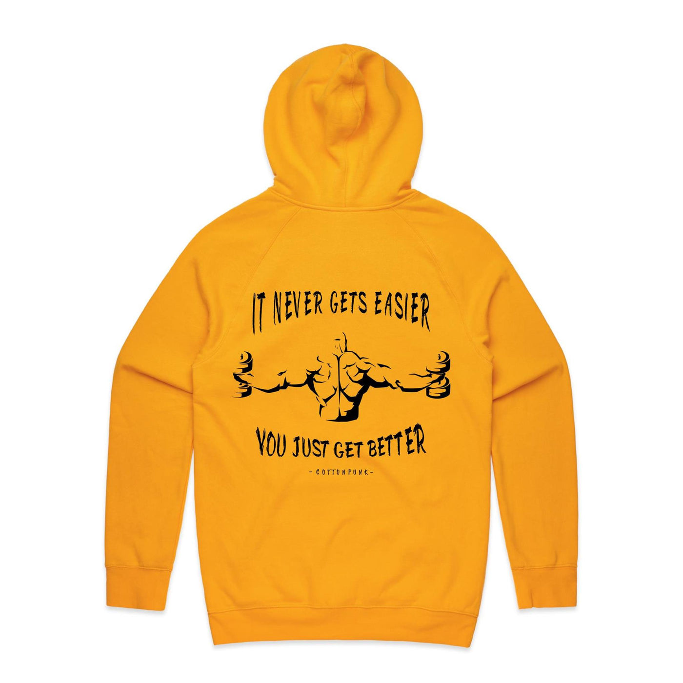 IT NEVER GETS EASIER - Mens Pocket Hoodie - BACK PRINT