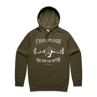 IT NEVER GETS EASIER - Mens Pocket Hoodie - FRONT PRINT