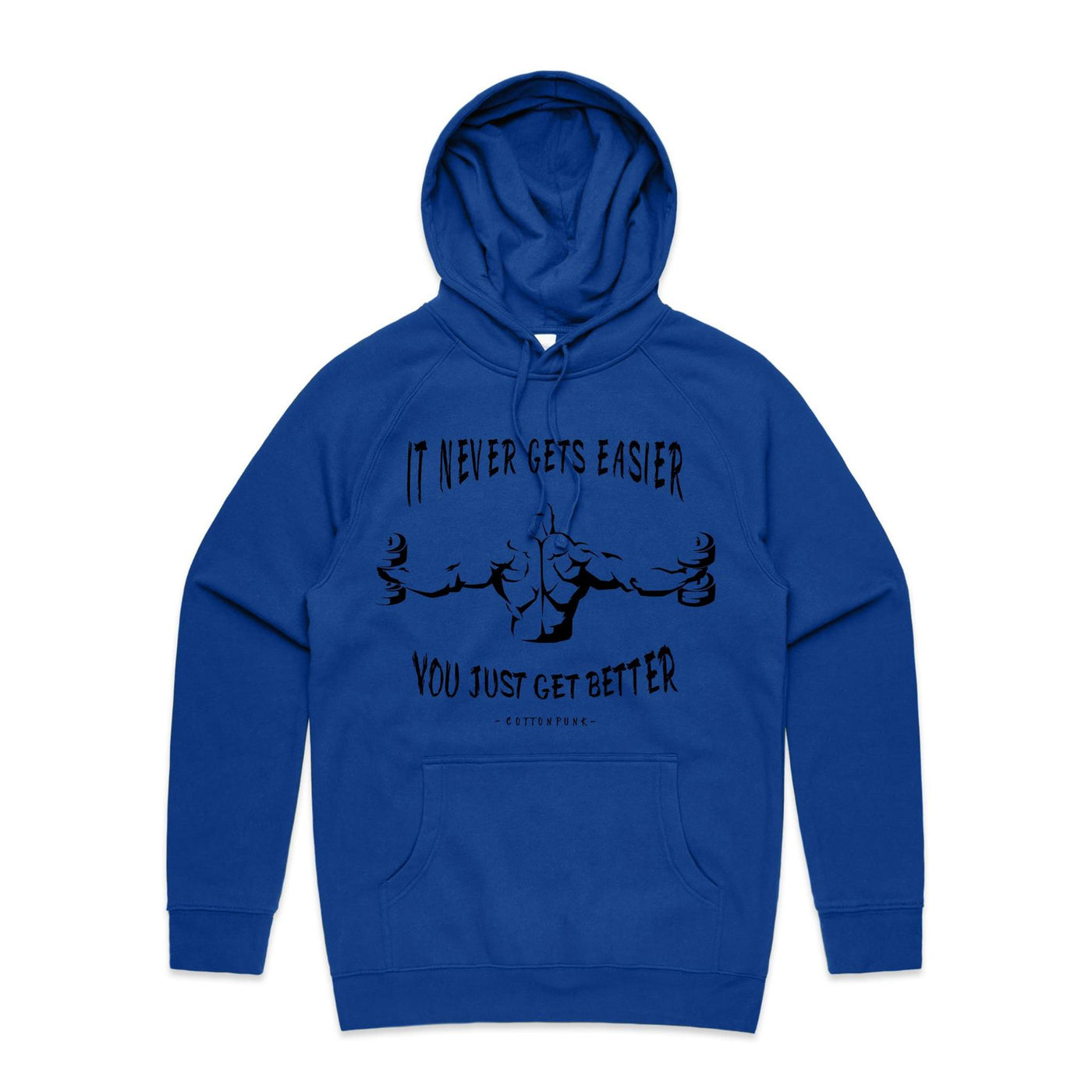 IT NEVER GETS EASIER - Mens Pocket Hoodie - FRONT PRINT