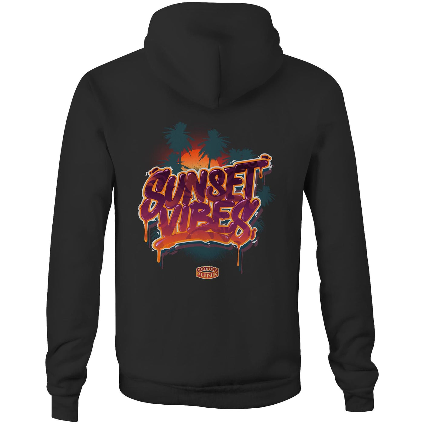 SUNSET VIBES - Mens Pocket Hoodie - BACK PRINT