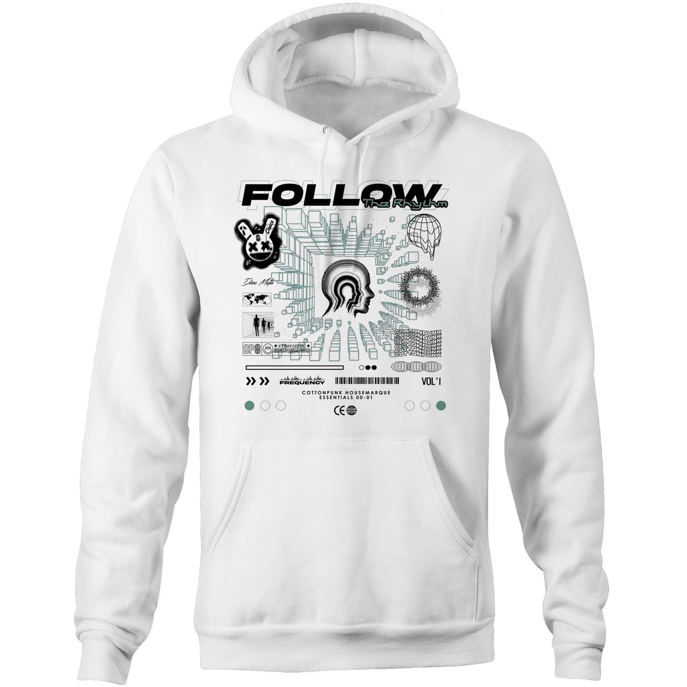 FREQUENCY - Mens Pocket Hoodie - FRONT PRINT