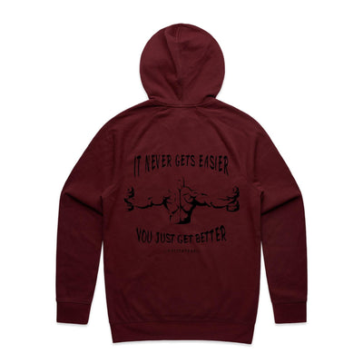 IT NEVER GETS EASIER - Mens Pocket Hoodie - BACK PRINT