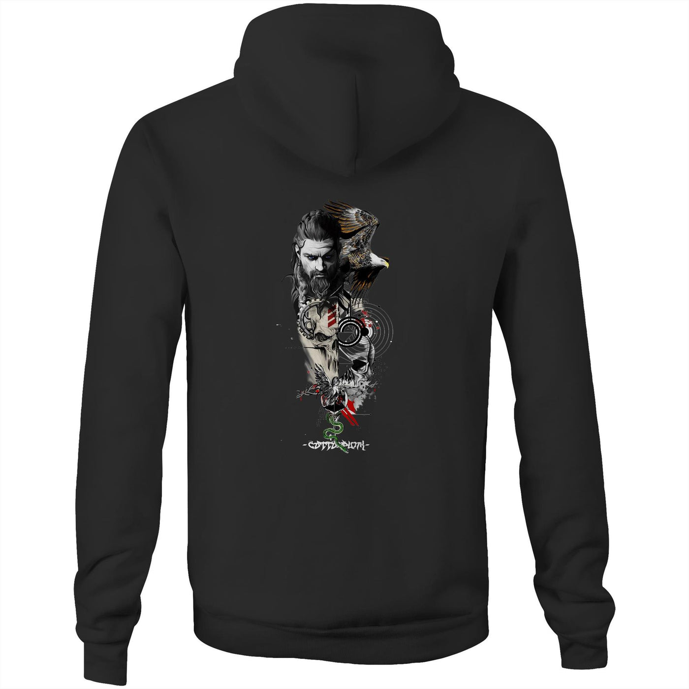 WARRIOR - Mens Pocket Hoodie - BACK PRINT