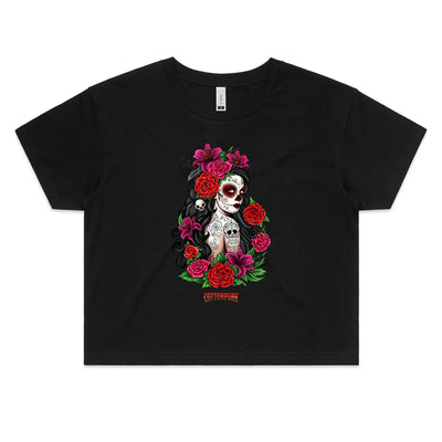 EL AMOR NUNCA MUERE - Womens Crop T-Shirt - FRONT PRINT