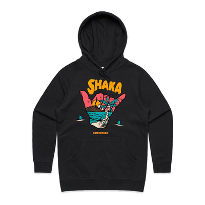 SHAKA (W) - Womens Pocket Hoodie - FRONT PRINT