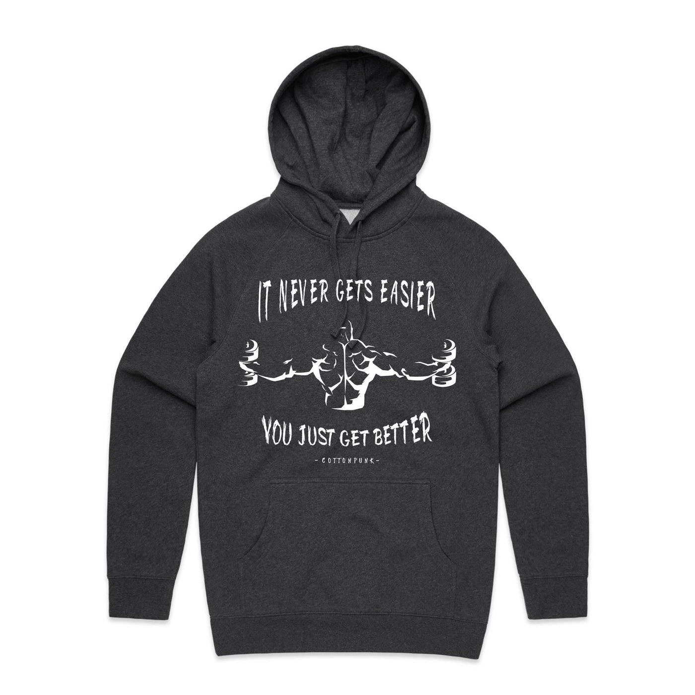 IT NEVER GETS EASIER - Mens Pocket Hoodie - FRONT PRINT