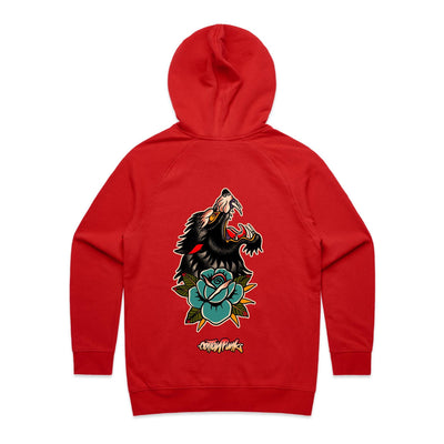 LONE WOLF (W) - Womens Pocket Hoodie - BACK PRINT