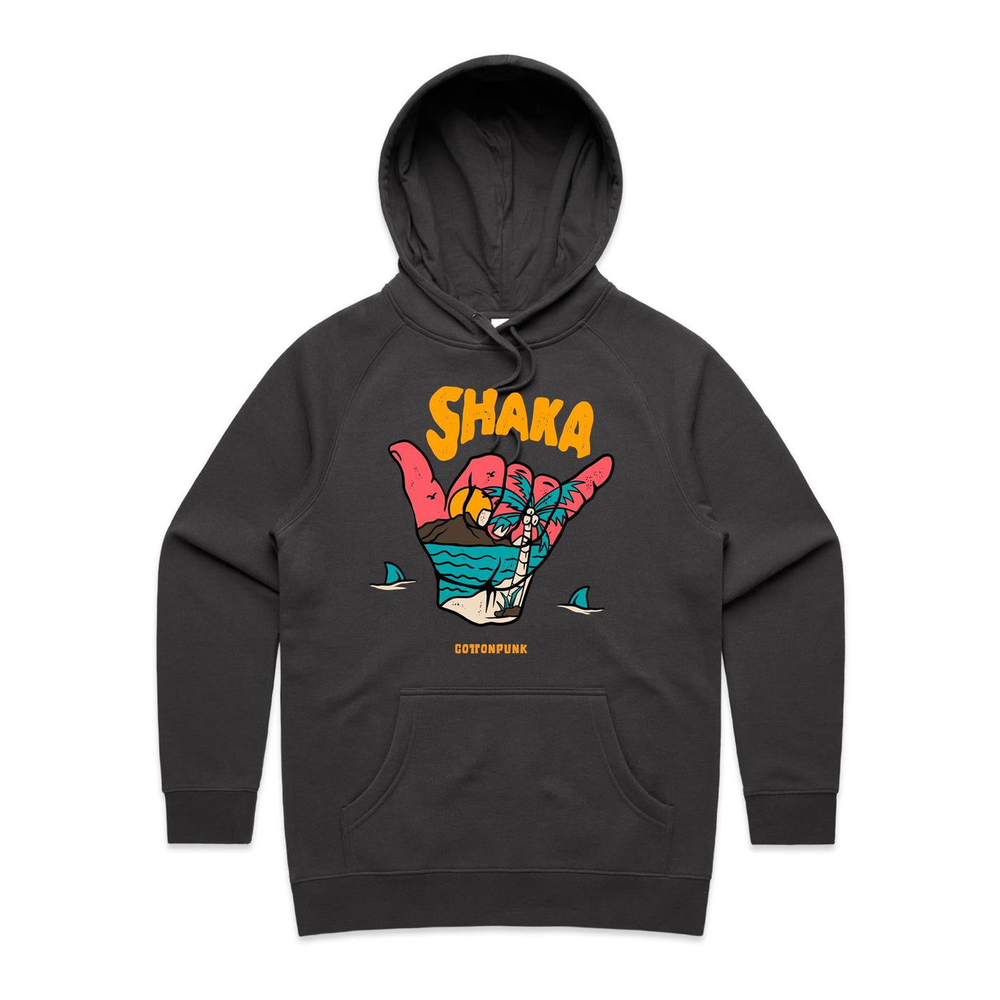 SHAKA (W) - Womens Pocket Hoodie - FRONT PRINT