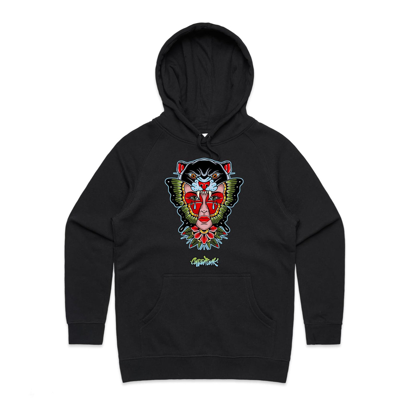 NO REGRETS (W) - Womens Pocket Hoodie - FRONT PRINT