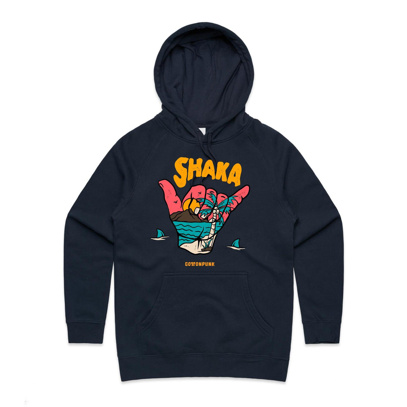 SHAKA (W) - Womens Pocket Hoodie - FRONT PRINT