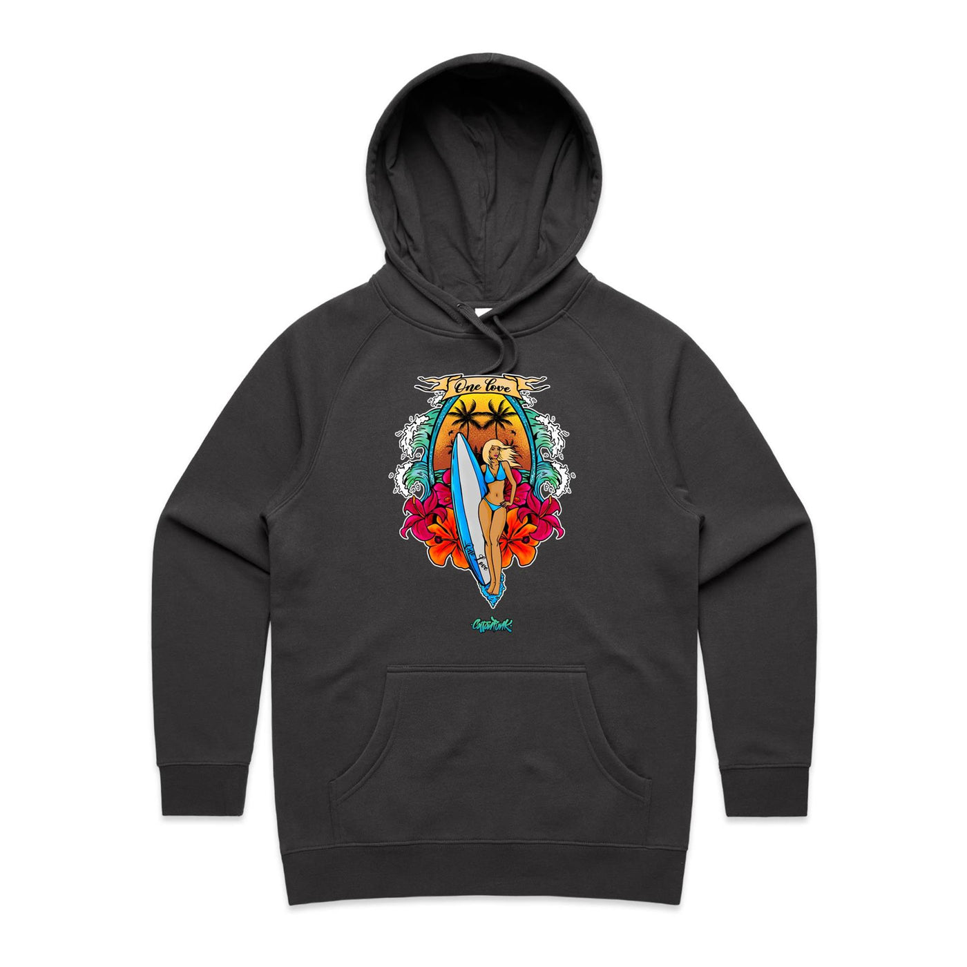 ONE LOVE (W) - Womens Pocket Hoodie - FRONT PRINT