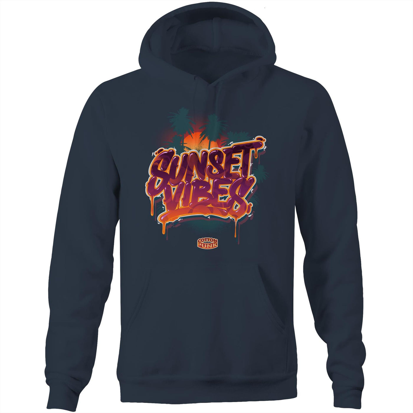 SUNSET VIBES - Mens Pocket Hoodie - FRONT PRINT