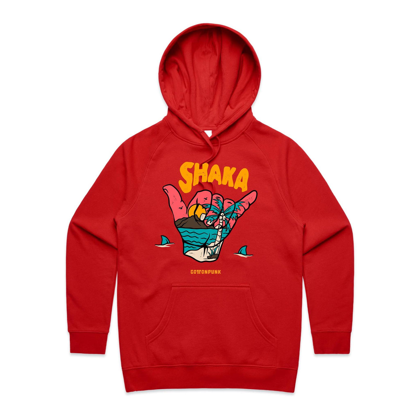 SHAKA (W) - Womens Pocket Hoodie - FRONT PRINT