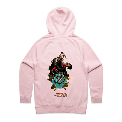 LONE WOLF (W) - Womens Pocket Hoodie - BACK PRINT