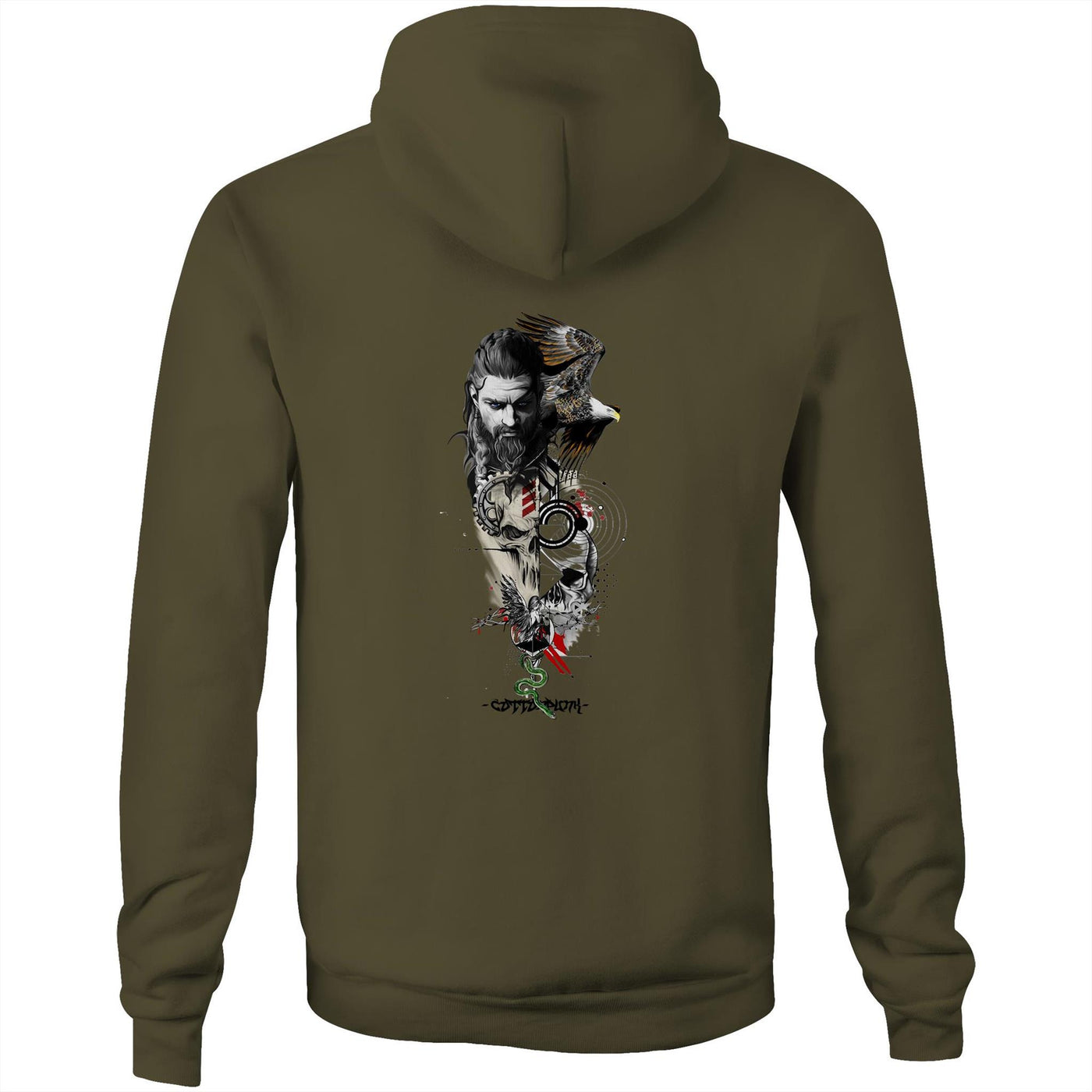 WARRIOR - Mens Pocket Hoodie - BACK PRINT