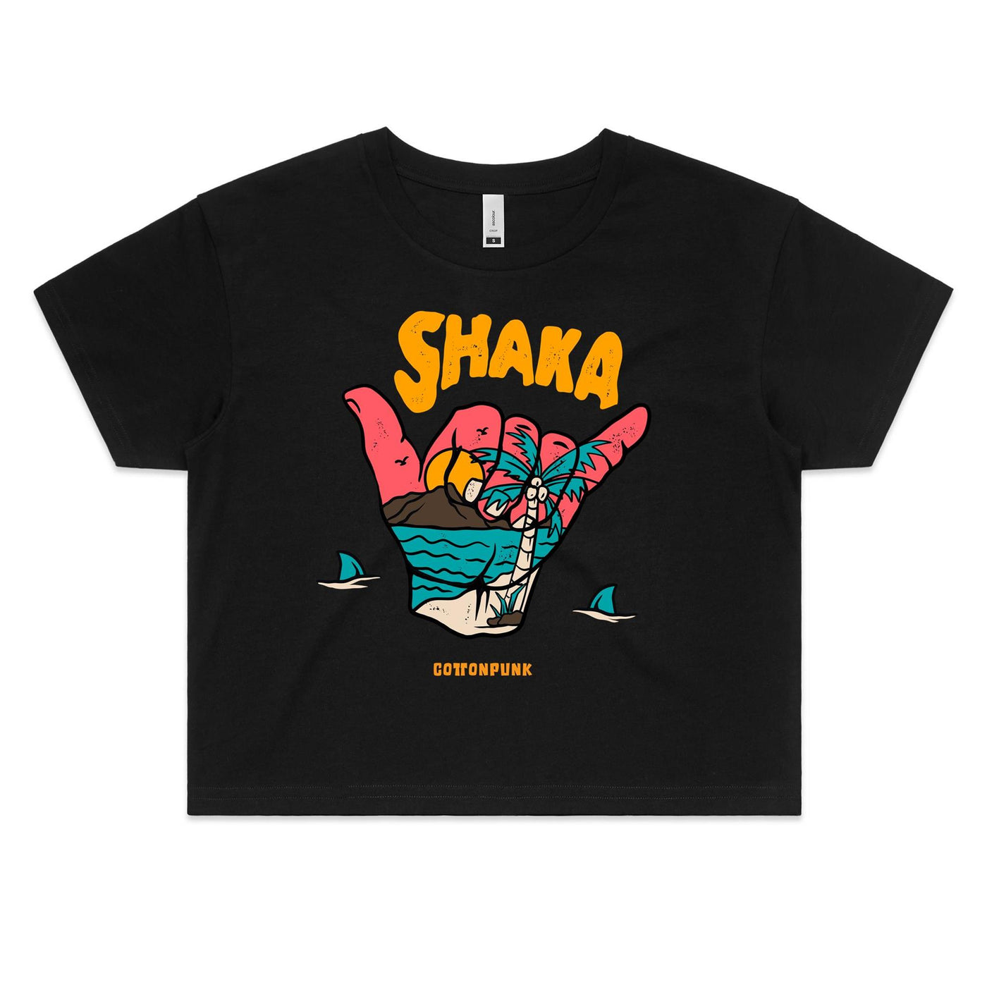 SHAKA (W) - Womens Crop T-Shirt - FRONT PRINT