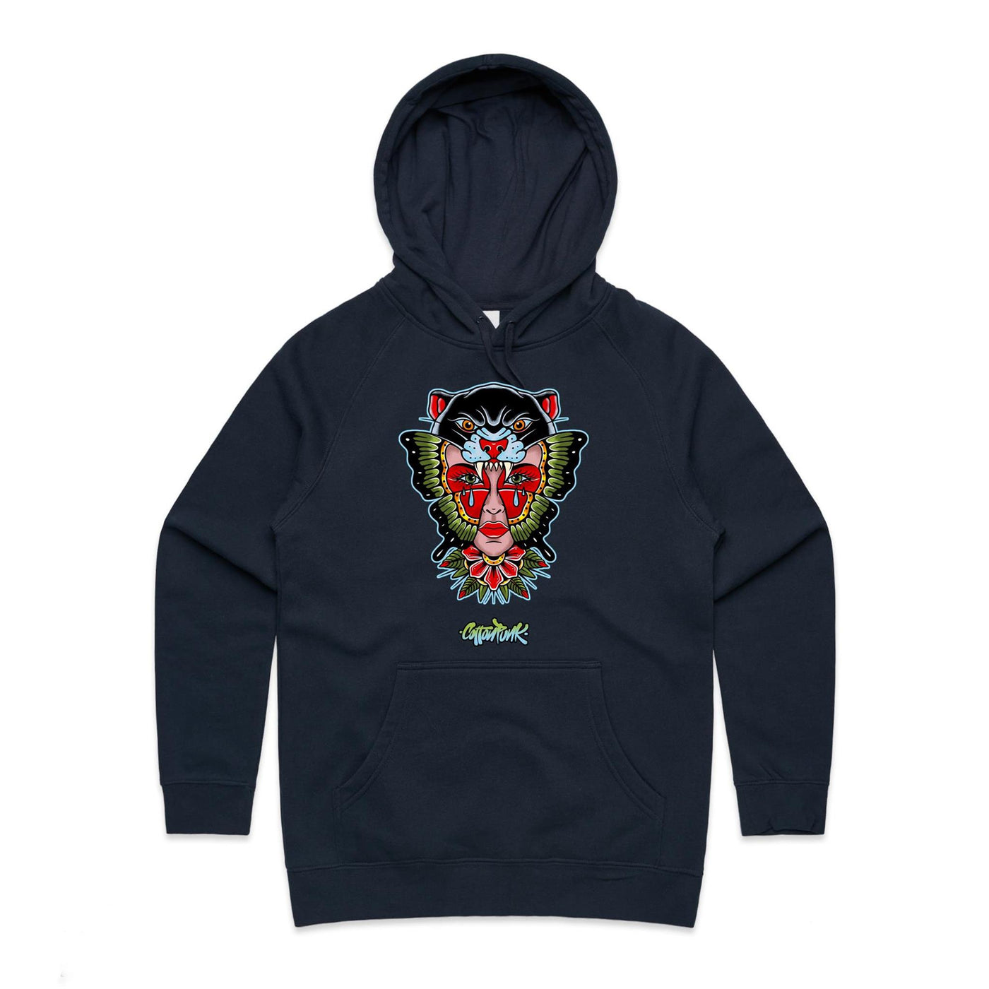 NO REGRETS (W) - Womens Pocket Hoodie - FRONT PRINT