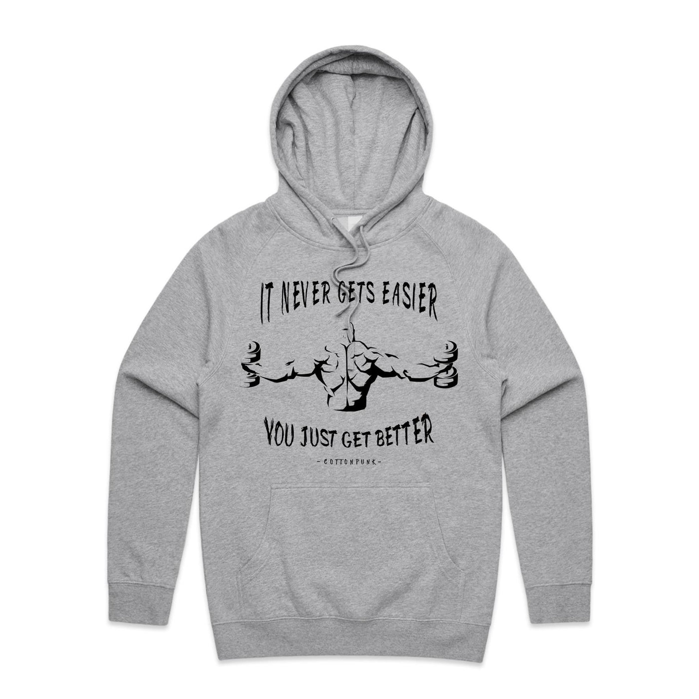 IT NEVER GETS EASIER - Mens Pocket Hoodie - FRONT PRINT