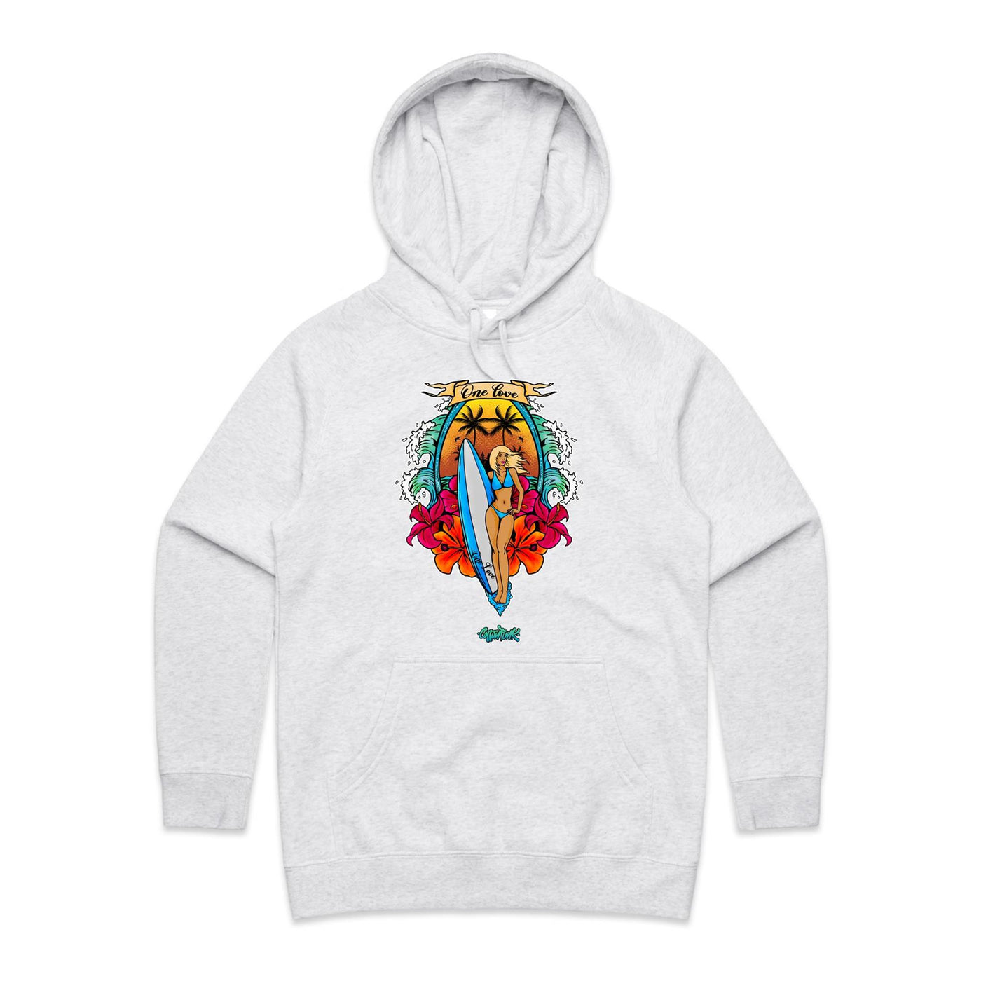 ONE LOVE (W) - Womens Pocket Hoodie - FRONT PRINT