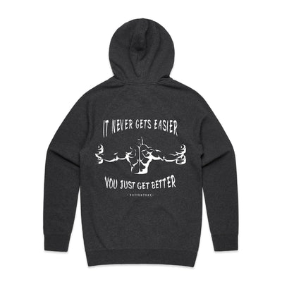 IT NEVER GETS EASIER - Mens Pocket Hoodie - BACK PRINT