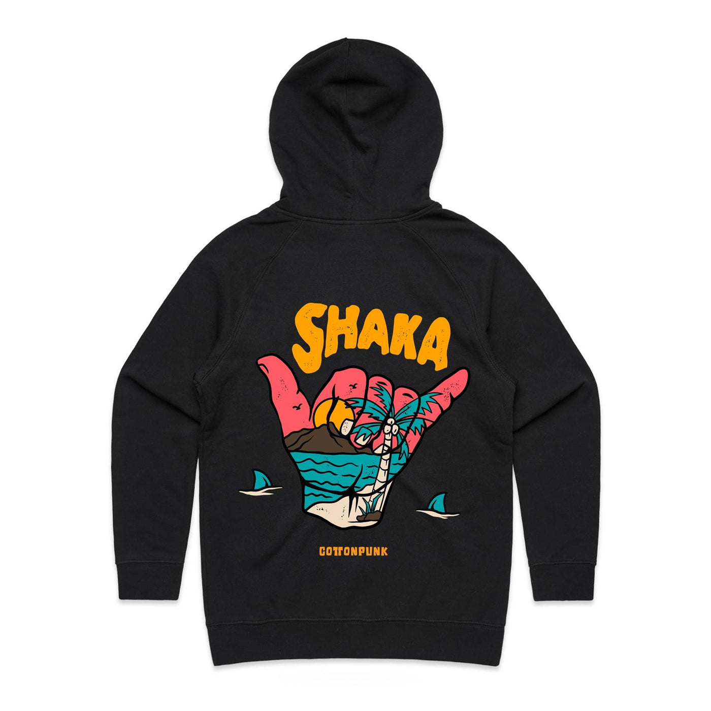 SHAKA (W) - Womens Pocket Hoodie - BACK PRINT