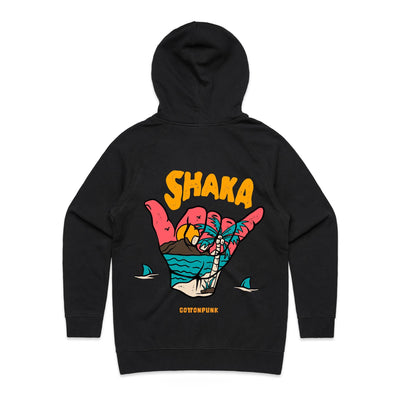 SHAKA (W) - Womens Pocket Hoodie - BACK PRINT