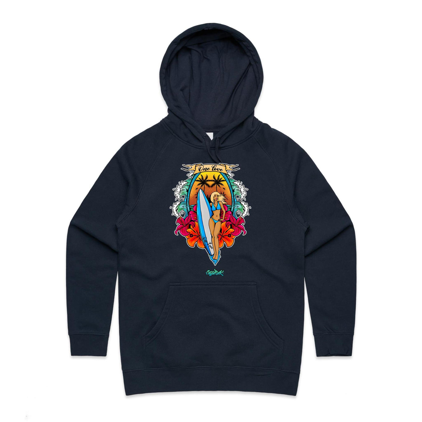 ONE LOVE (W) - Womens Pocket Hoodie - FRONT PRINT