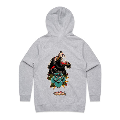 LONE WOLF (W) - Womens Pocket Hoodie - BACK PRINT