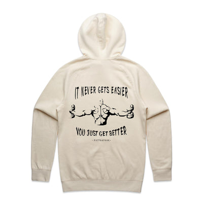 IT NEVER GETS EASIER - Mens Pocket Hoodie - BACK PRINT