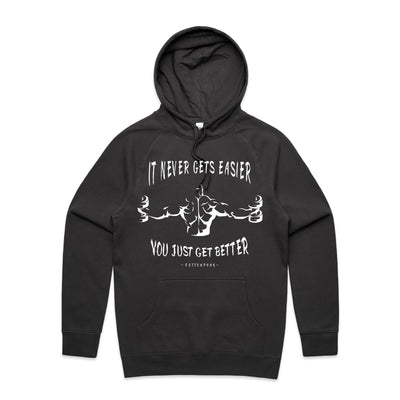 IT NEVER GETS EASIER - Mens Pocket Hoodie - FRONT PRINT