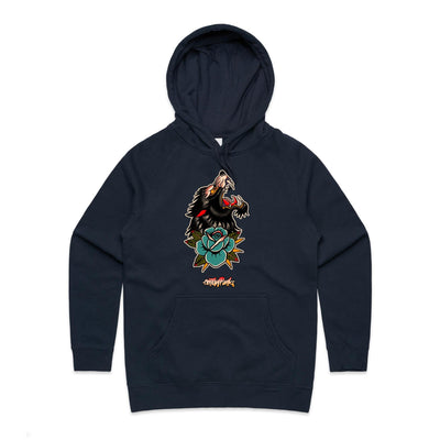 LONE WOLF (W) - Womens Pocket Hoodie - FRONT PRINT