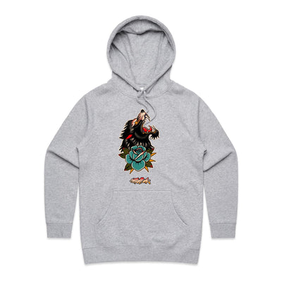 LONE WOLF (W) - Womens Pocket Hoodie - FRONT PRINT