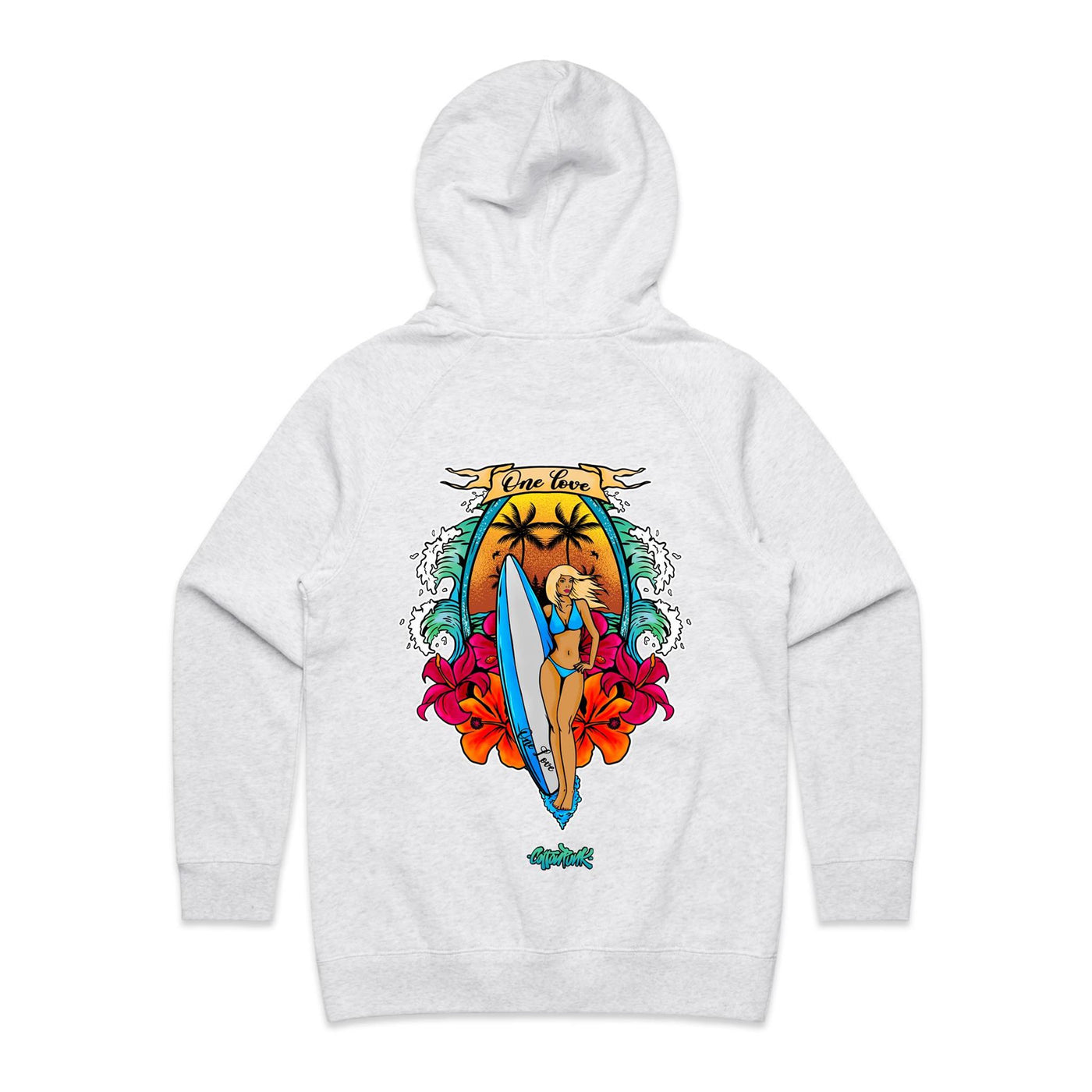 ONE LOVE (W) - Womens Pocket Hoodie - BACK PRINT