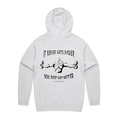 IT NEVER GETS EASIER - Mens Pocket Hoodie - BACK PRINT