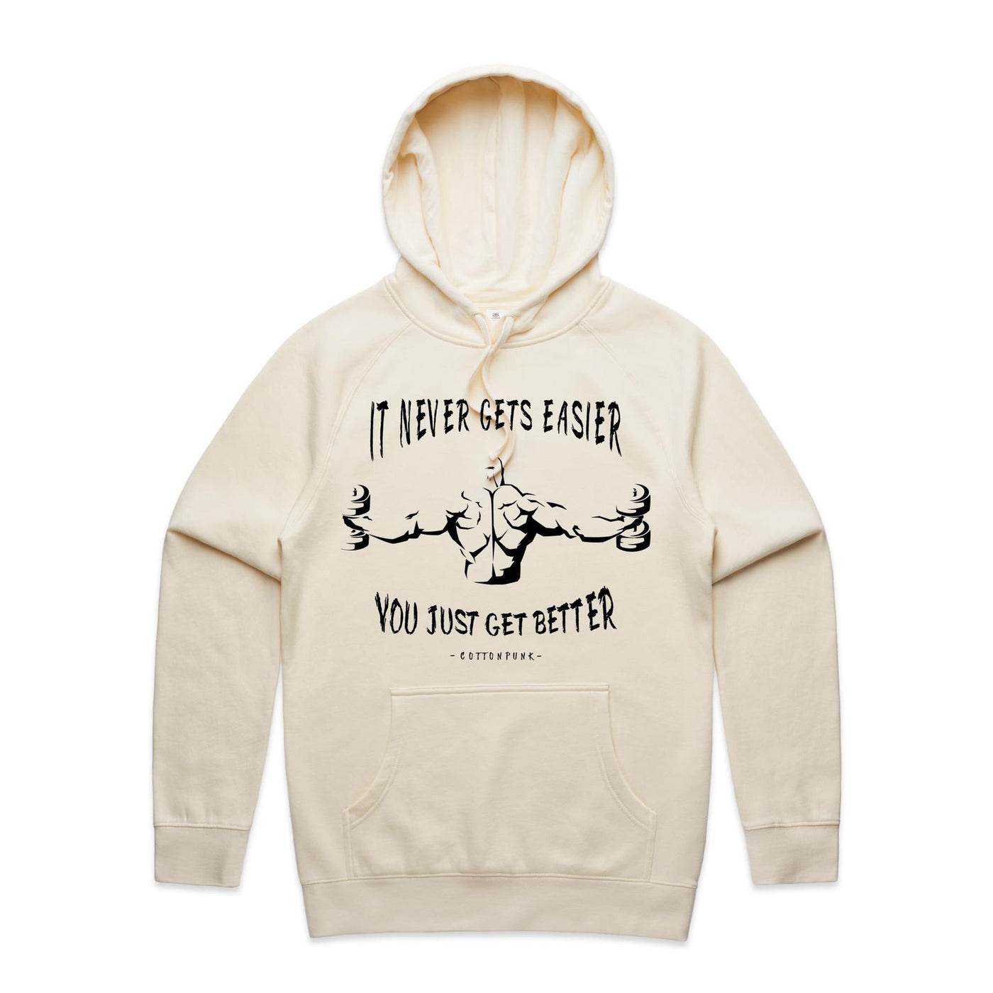 IT NEVER GETS EASIER - Mens Pocket Hoodie - FRONT PRINT