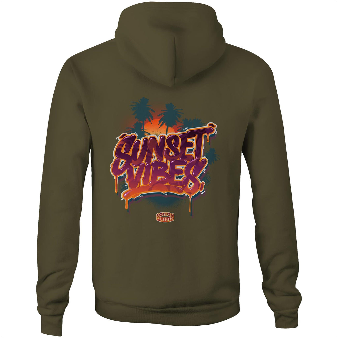 SUNSET VIBES - Mens Pocket Hoodie - BACK PRINT