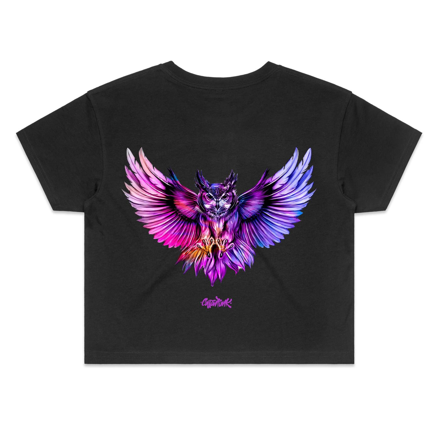 NIGHT HUNTER (W) - Womens Crop T-Shirt - BACK PRINT