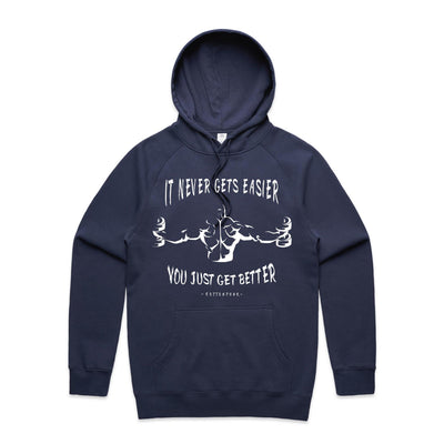 IT NEVER GETS EASIER - Mens Pocket Hoodie - FRONT PRINT