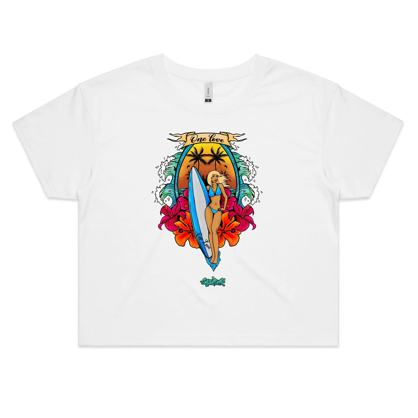 ONE LOVE (W) - Womens Crop T-Shirt - FRONT PRINT