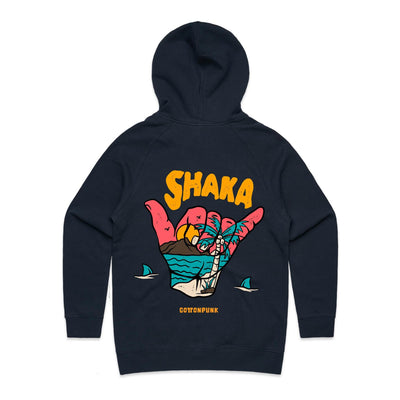 SHAKA (W) - Womens Pocket Hoodie - BACK PRINT