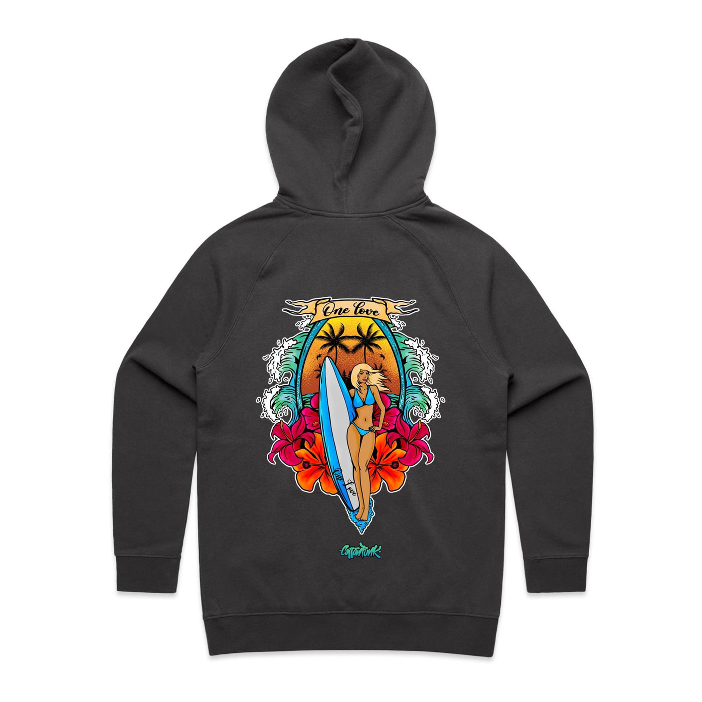 ONE LOVE (W) - Womens Pocket Hoodie - BACK PRINT